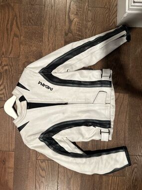 Padana Women's White & Black Leather Motorcycle Jacket
